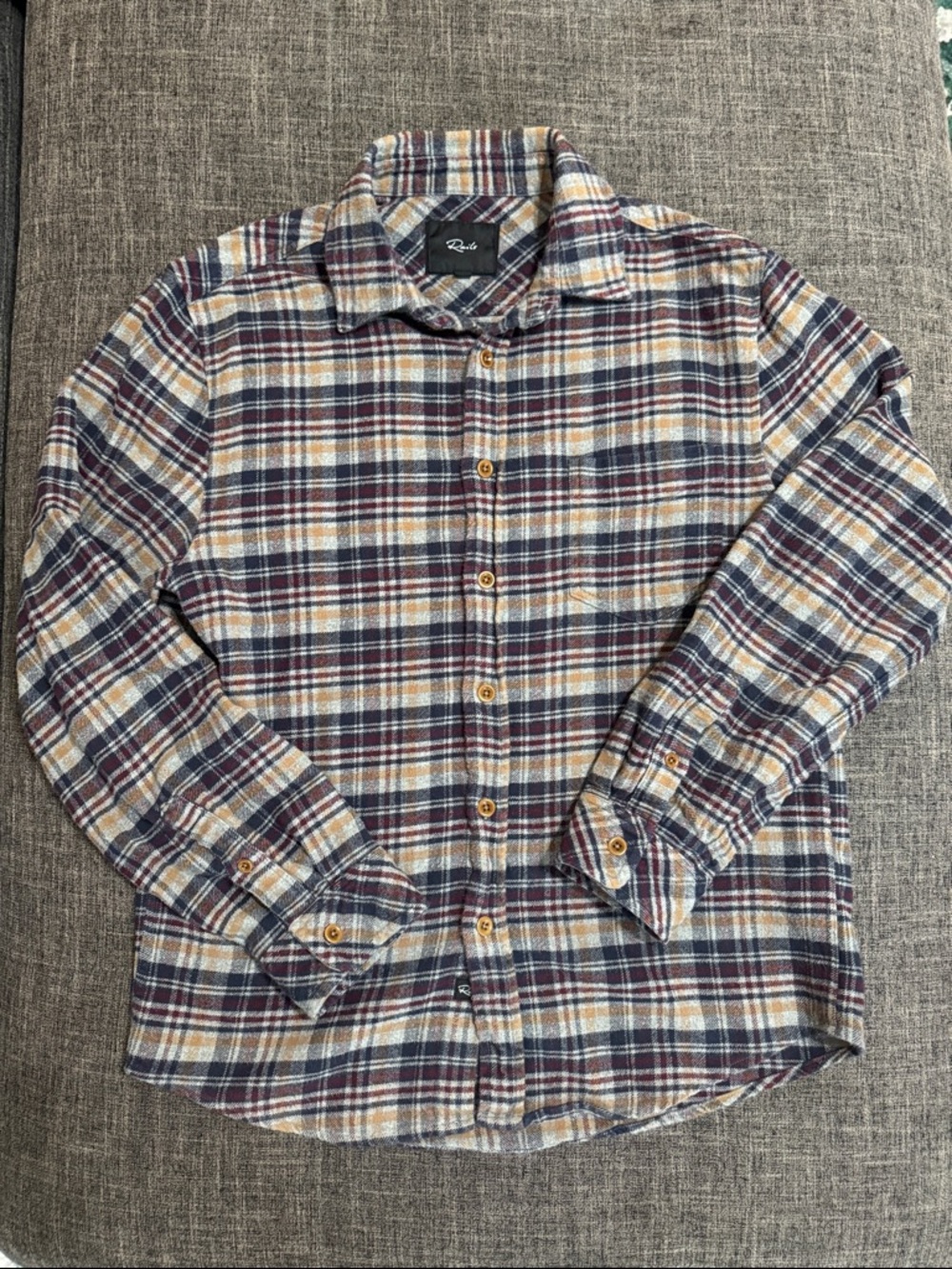Rails Forrest Flannel Shirt Mustard Navy Plaid Button Up Small